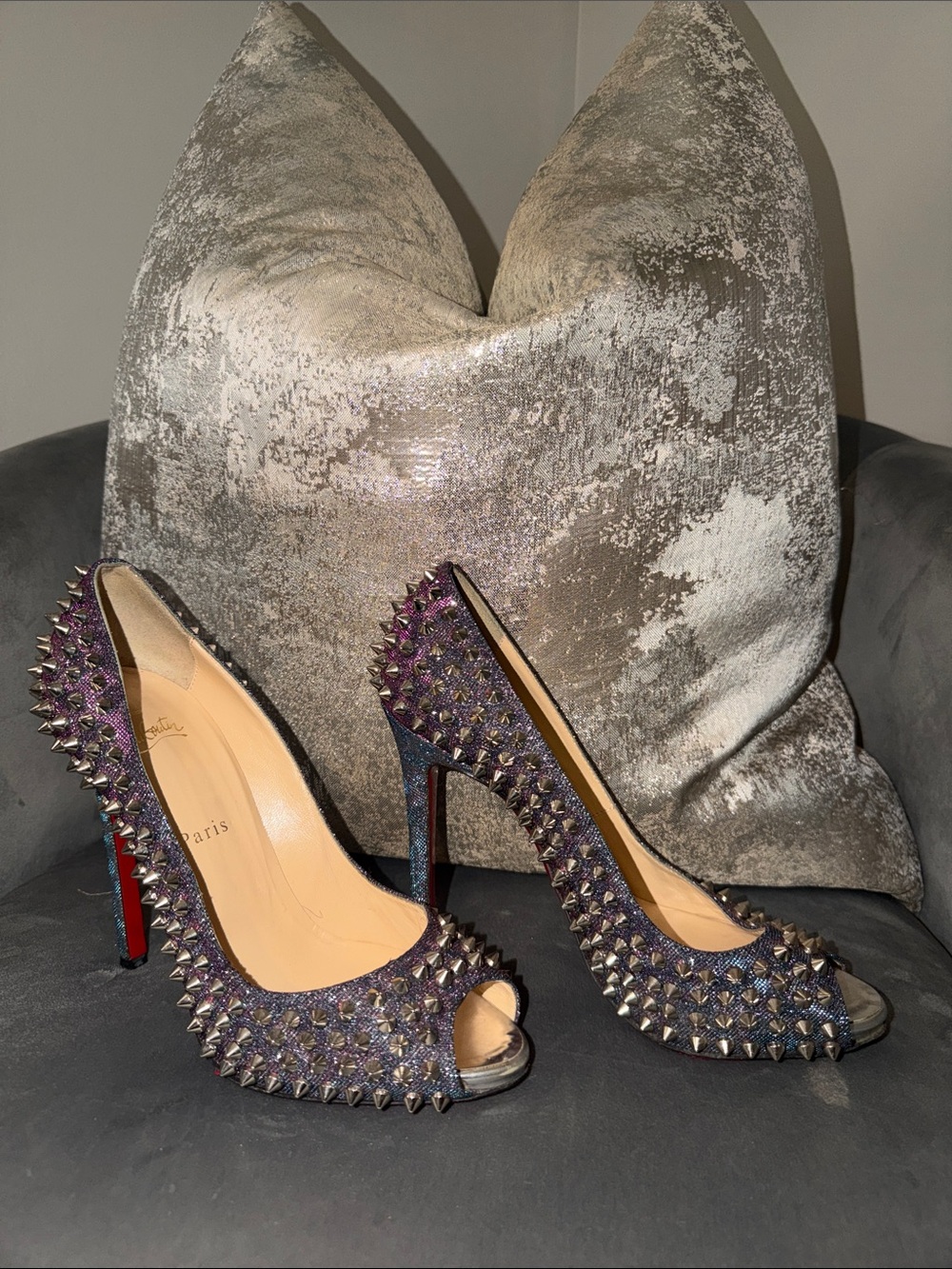 Christian Louboutin Purple Peep-Toe Spike Pumps